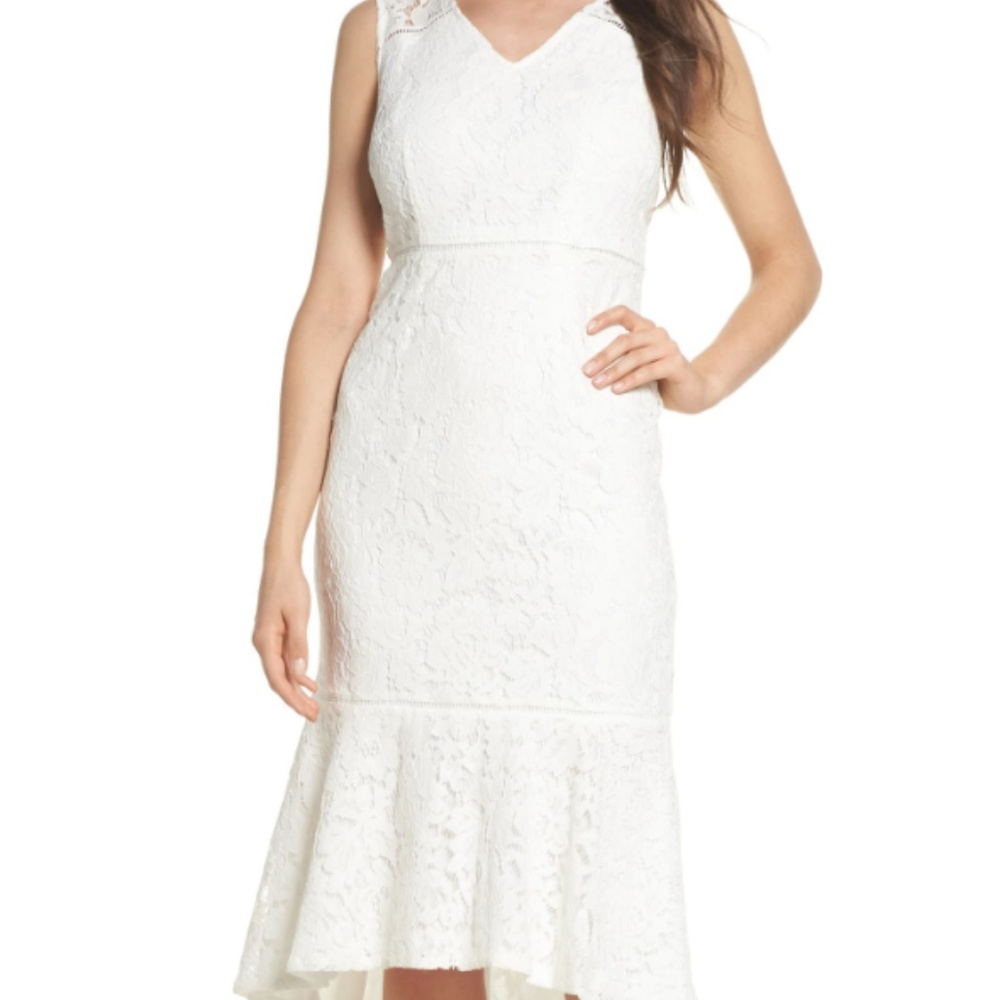 Adrianna Papell Cynthia Lace Flounce Sheath Dress